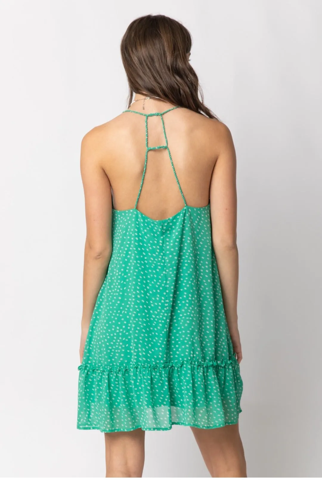 Green Spotted Ruffle Mini Dress