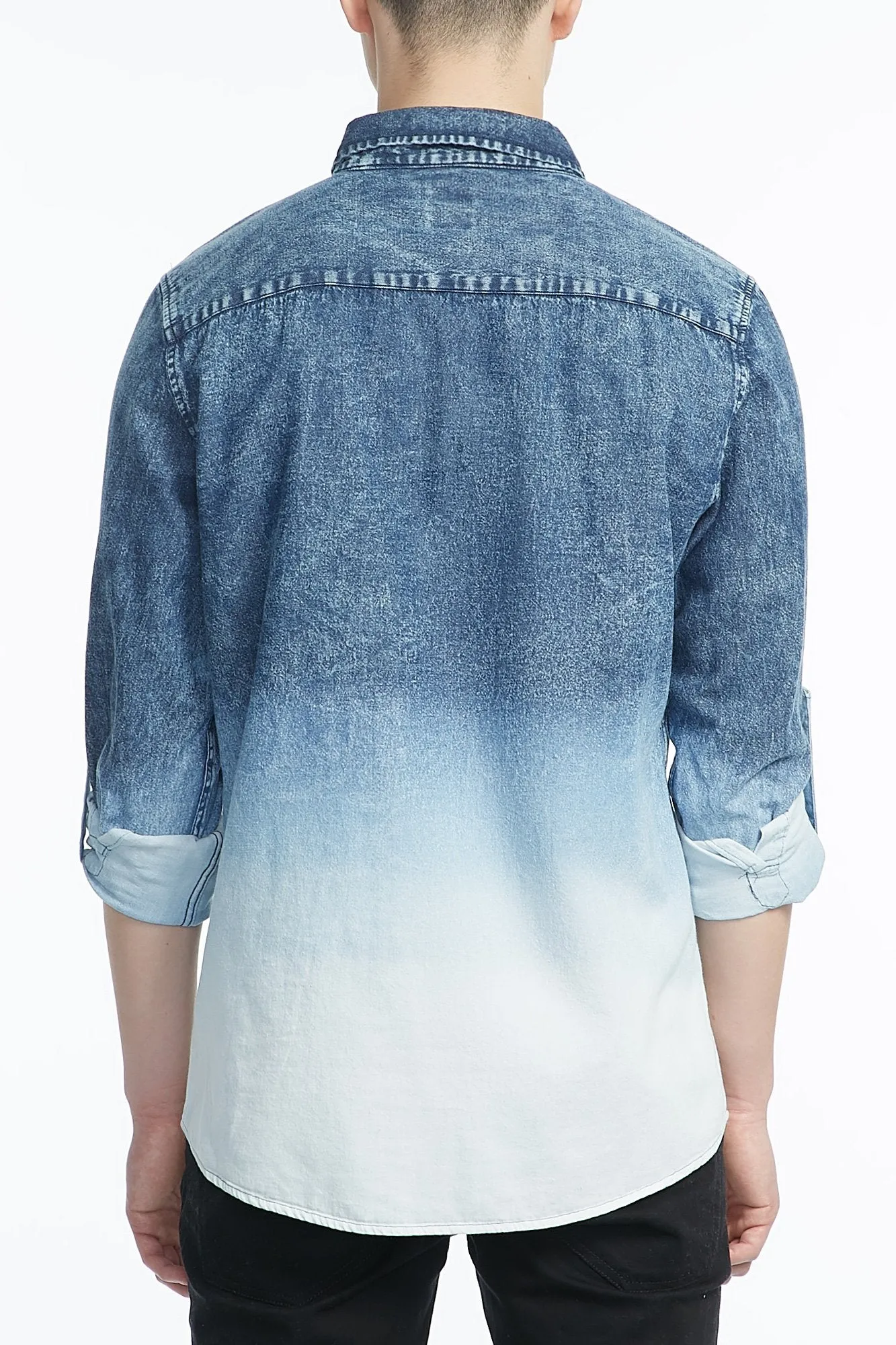 Guys Denim Bleach Dipped Long Sleeve Shirt