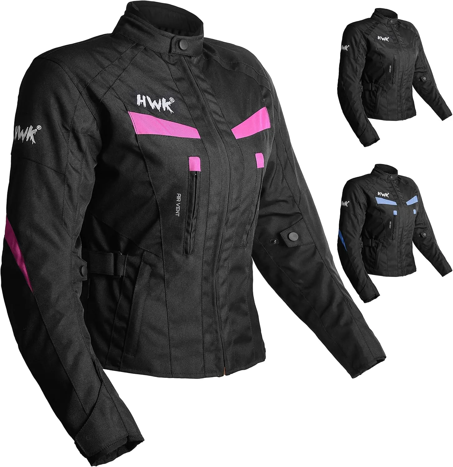 HWK Stunt Motorcycle Jacket for Women, Women's Motorcycle Jacket with CE Armor for Enduro Motorbike Riding, Easy-Adjust Water Resistant Textile Biker Jacket with Thermal Lining - Pink, Medium