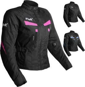 HWK Stunt Motorcycle Jacket for Women, Women's Motorcycle Jacket with CE Armor for Enduro Motorbike Riding, Easy-Adjust Water Resistant Textile Biker Jacket with Thermal Lining - Pink, Medium