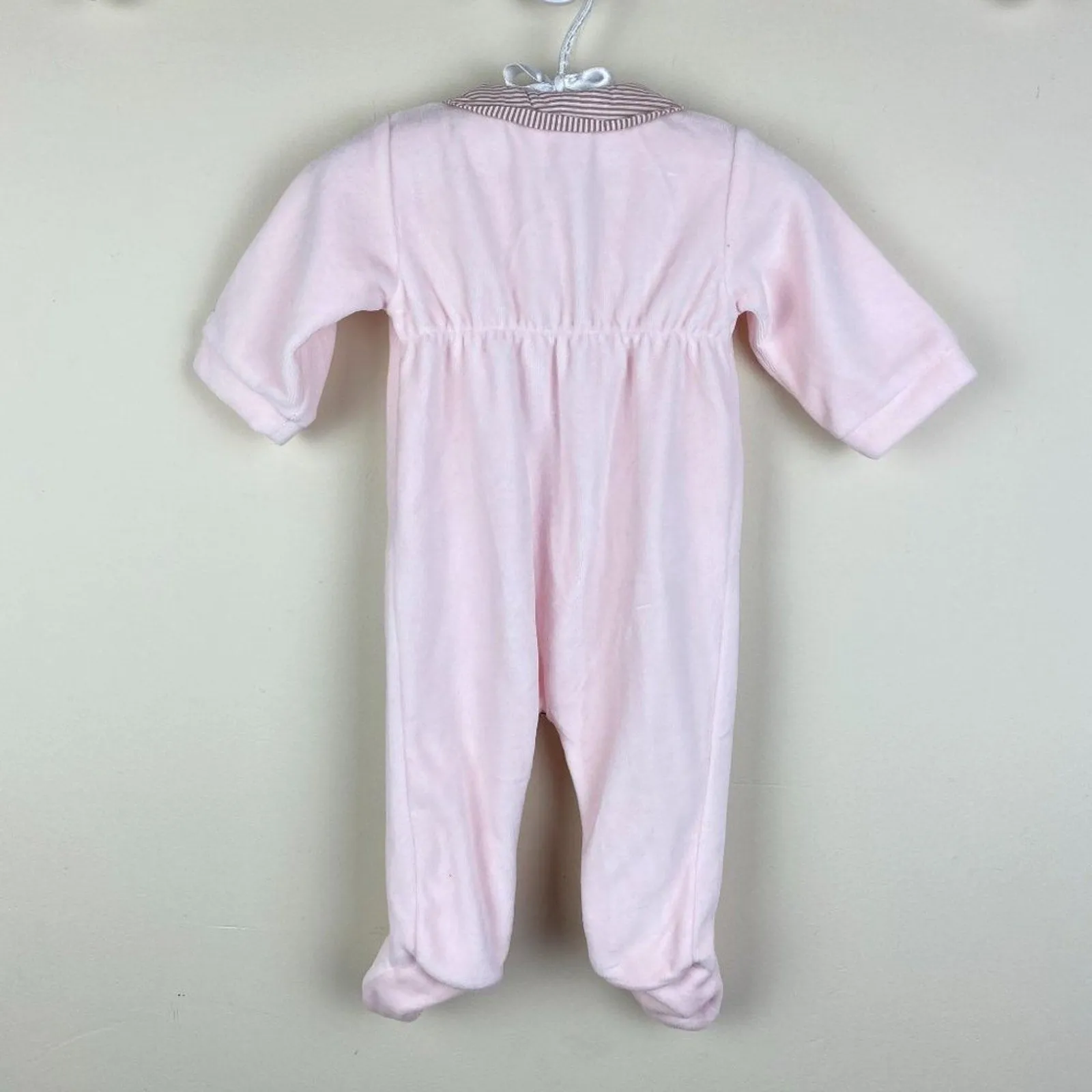 Jacadi Paris Pink Velour Bow Footie 3 Months