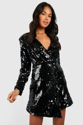 Jacket dress with sequins on shoulder pads Boohoo, black