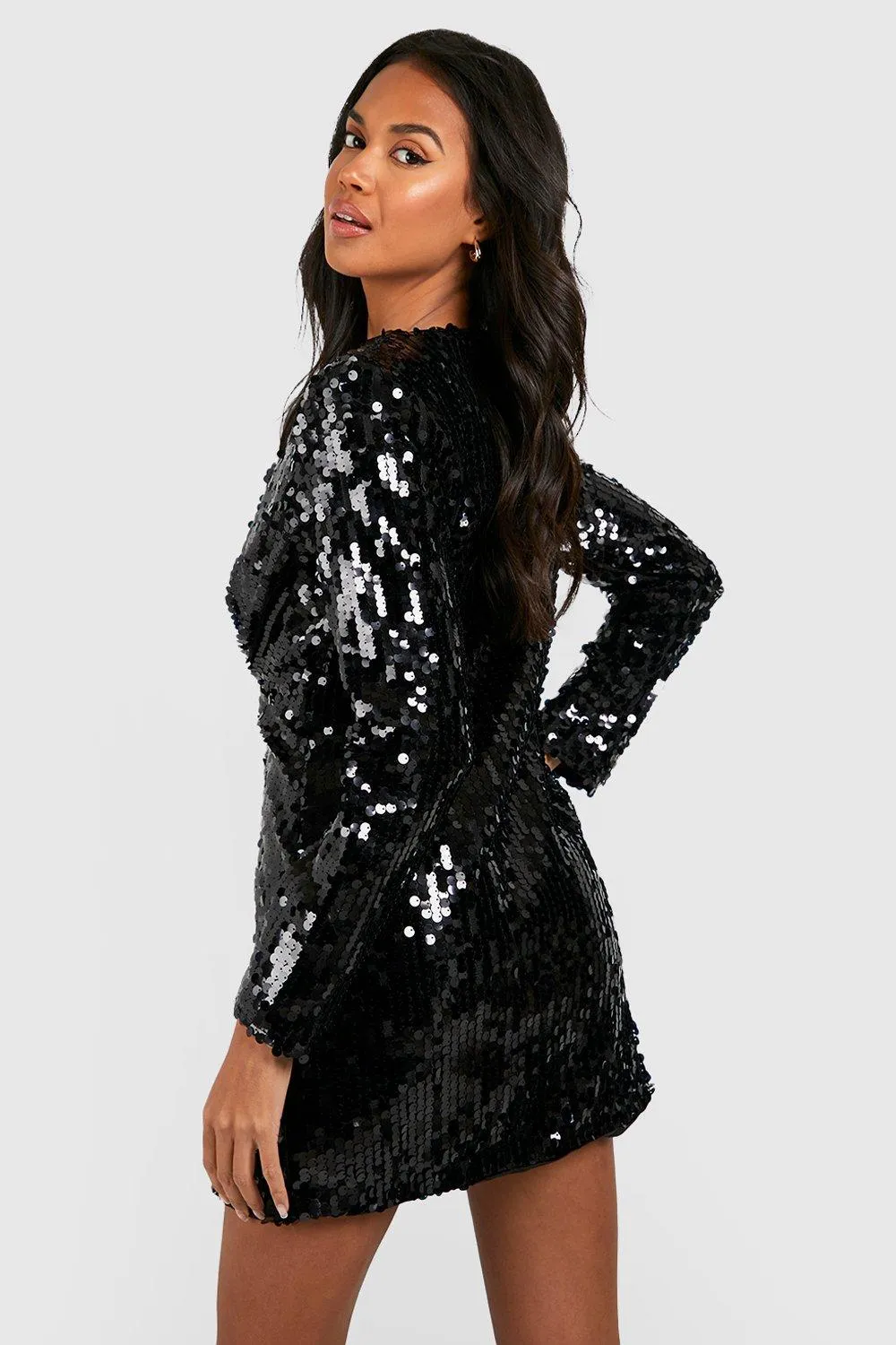 Jacket dress with sequins on shoulder pads Boohoo, black