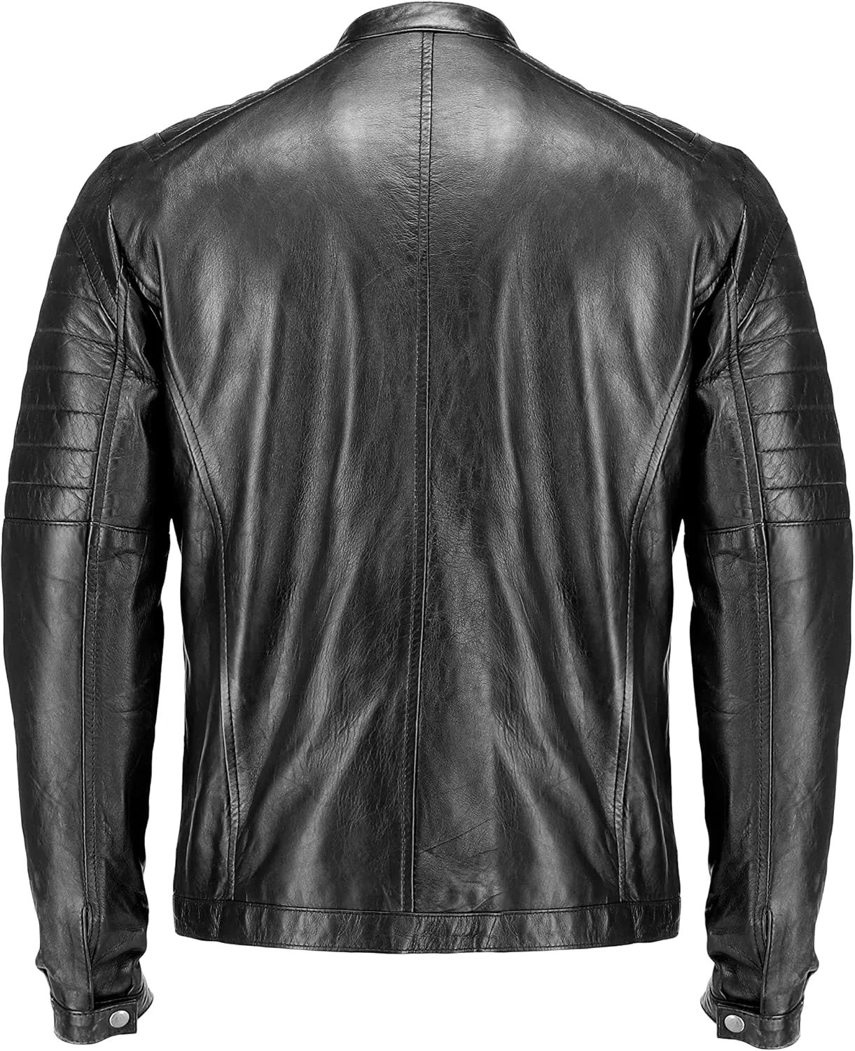 Jild Black Casual Real Leather Biker Jacket for Men - Bomber Style Men's Genuine Leather Motorcycle Jacket