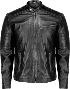 Jild Black Casual Real Leather Biker Jacket for Men - Bomber Style Men's Genuine Leather Motorcycle Jacket