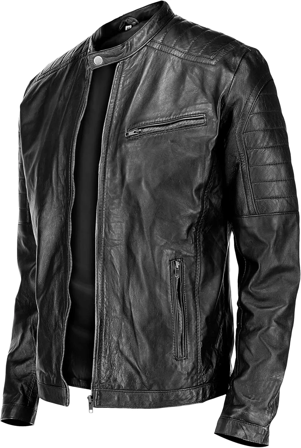 Jild Black Casual Real Leather Biker Jacket for Men - Bomber Style Men's Genuine Leather Motorcycle Jacket