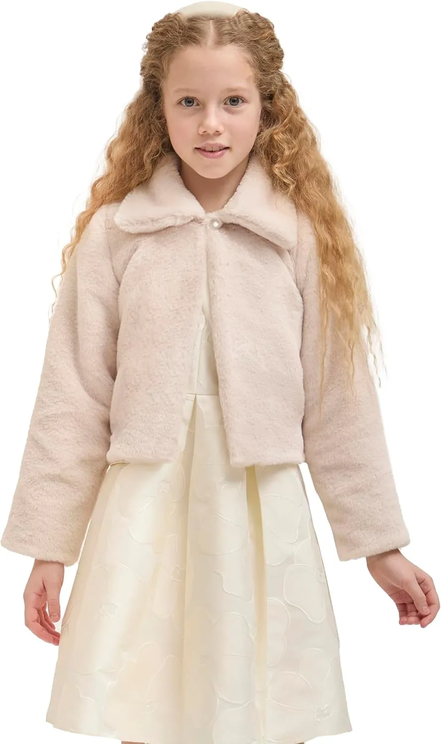 Lilax Girls Faux Fur Bolero Shrug Button Closure Cozy Jacket