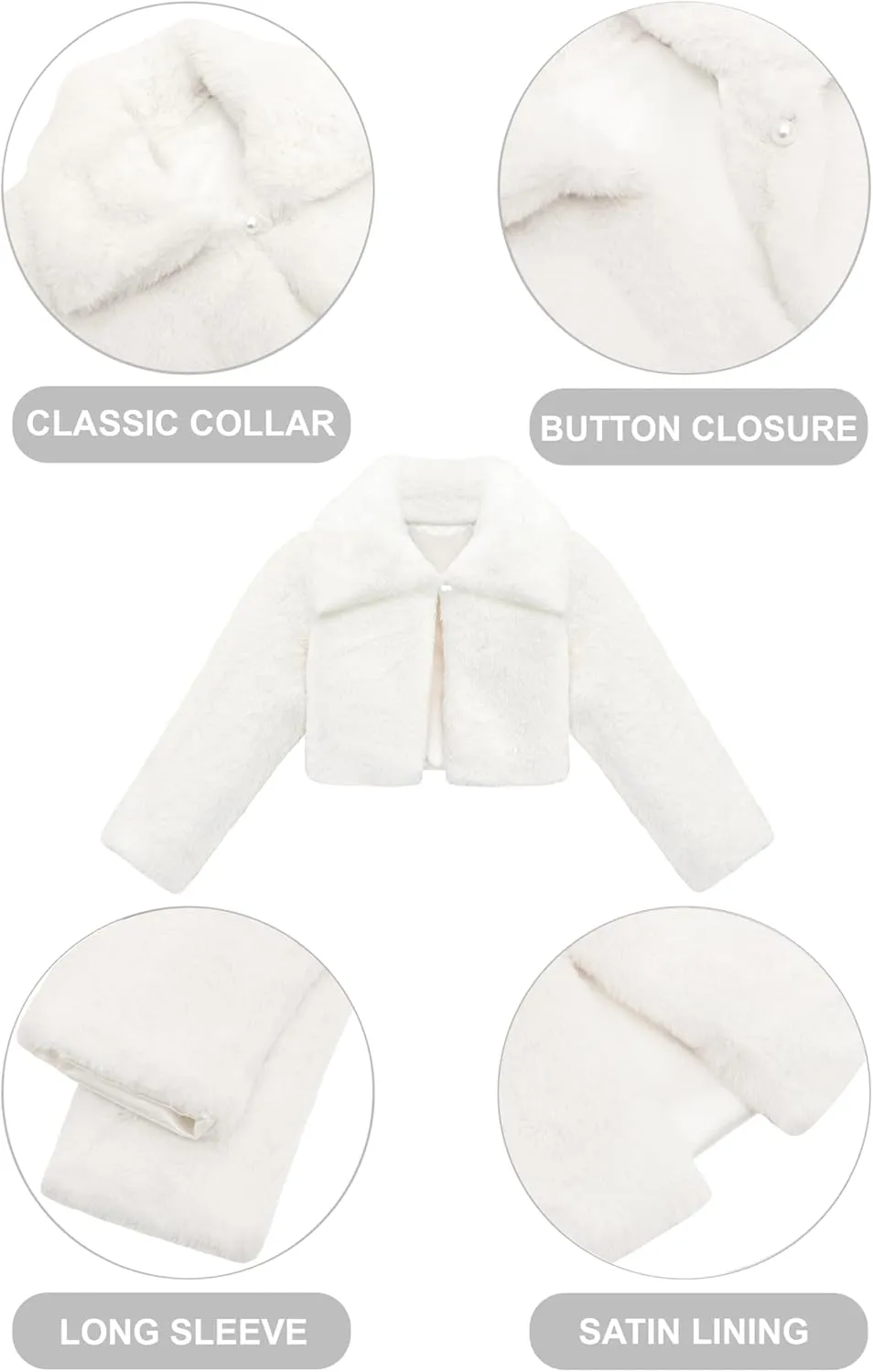 Lilax Girls Faux Fur Bolero Shrug Button Closure Cozy Jacket