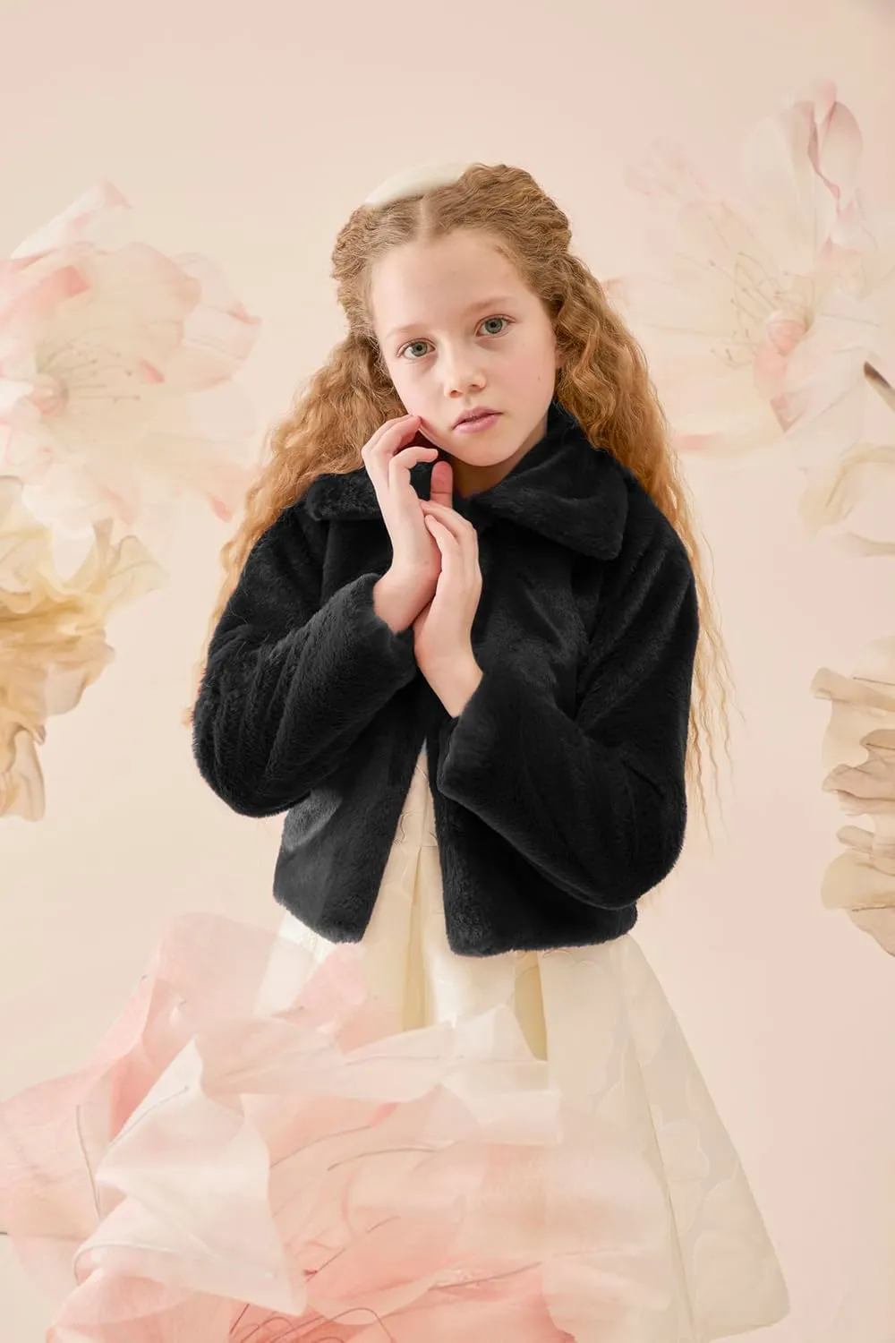 Lilax Girls Faux Fur Bolero Shrug Button Closure Cozy Jacket