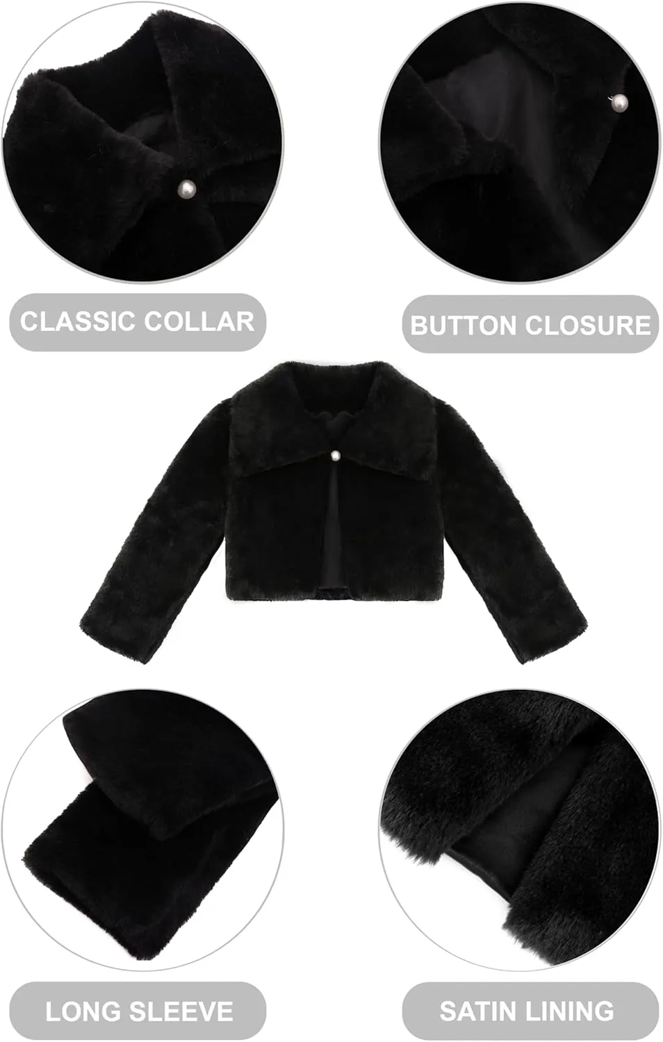 Lilax Girls Faux Fur Bolero Shrug Button Closure Cozy Jacket