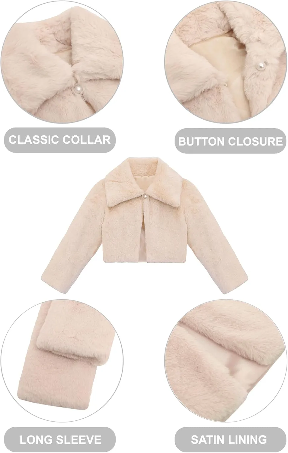 Lilax Girls Faux Fur Bolero Shrug Button Closure Cozy Jacket