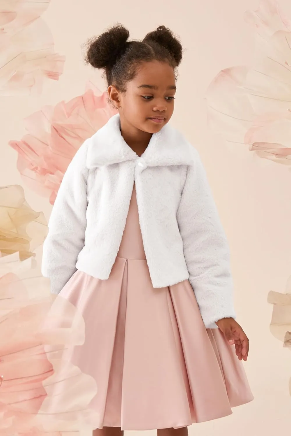 Lilax Girls Faux Fur Bolero Shrug Button Closure Cozy Jacket
