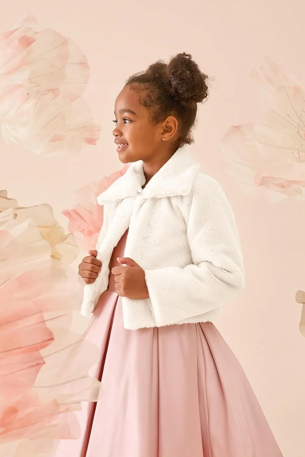 Lilax Girls Faux Fur Bolero Shrug Button Closure Cozy Jacket