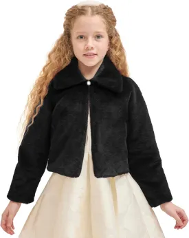 Lilax Girls Faux Fur Bolero Shrug Button Closure Cozy Jacket