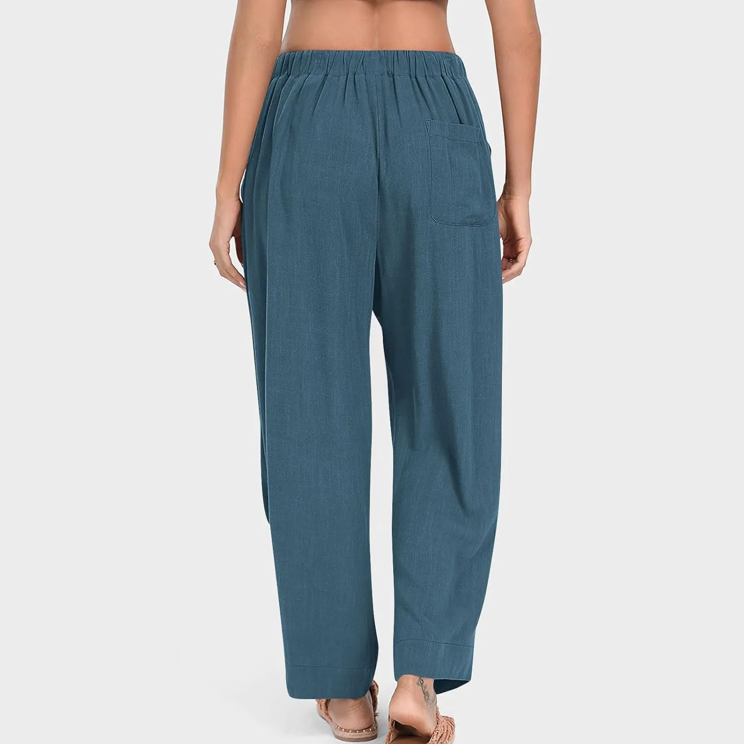 Linen Pants Women Casual Loose Elastic Waist Trousers Summer Lightweight Wide Leg Palazzo Pant Summer Outfits 2025