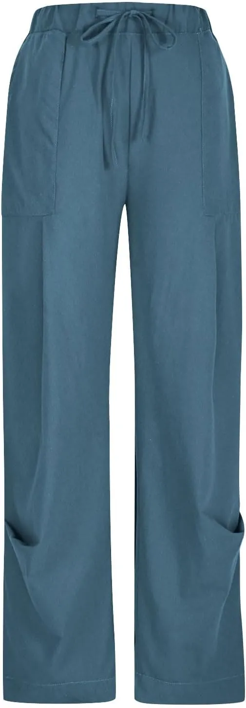 Linen Pants Women Casual Loose Elastic Waist Trousers Summer Lightweight Wide Leg Palazzo Pant Summer Outfits 2025
