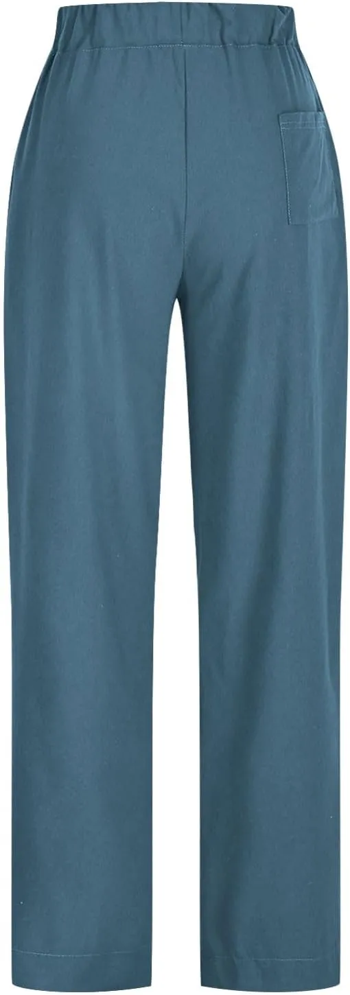 Linen Pants Women Casual Loose Elastic Waist Trousers Summer Lightweight Wide Leg Palazzo Pant Summer Outfits 2025