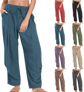 Linen Pants Women Casual Loose Elastic Waist Trousers Summer Lightweight Wide Leg Palazzo Pant Summer Outfits 2025