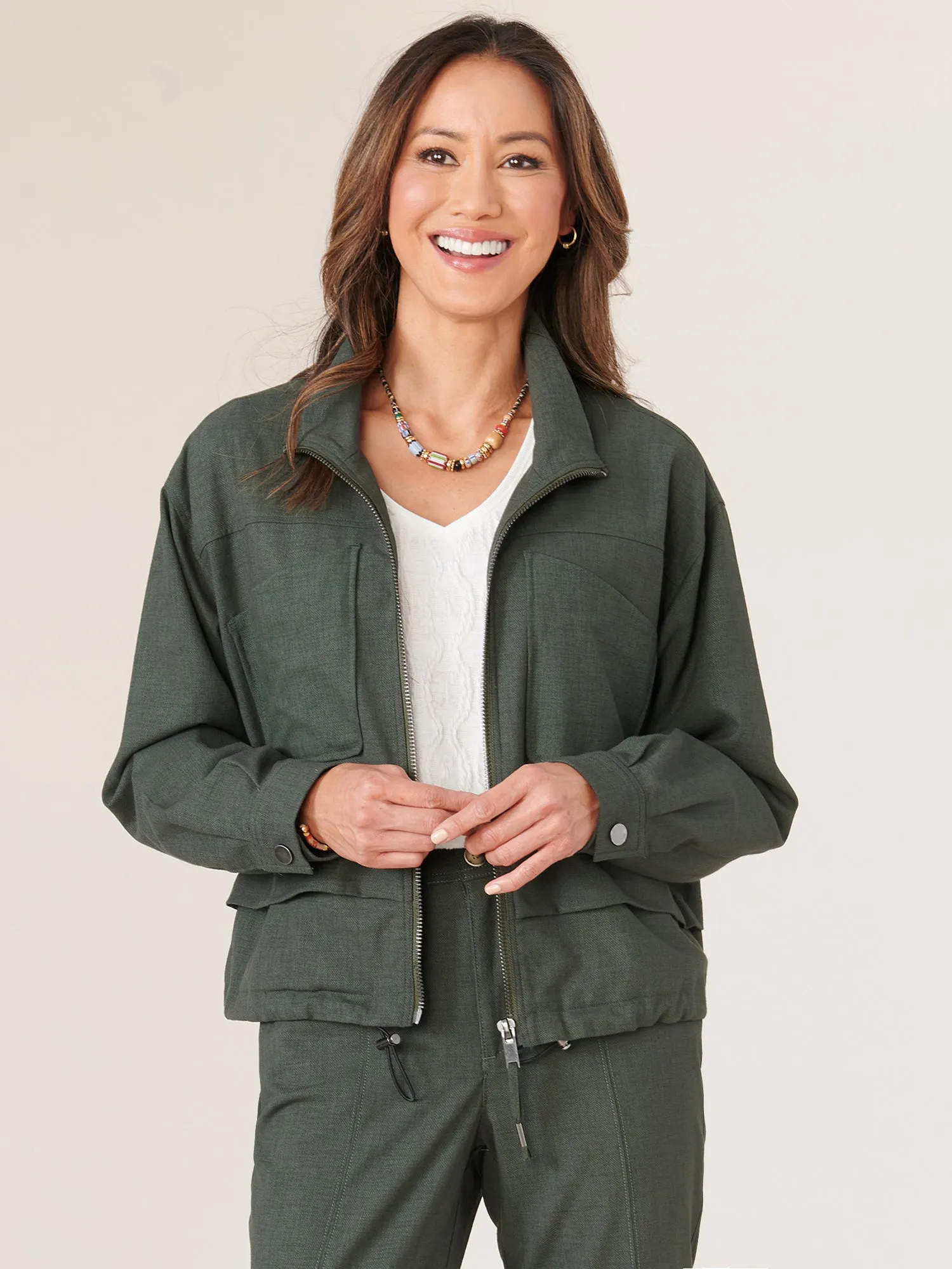 Long Sleeve Double Layer Zip Front Bomber Jacket