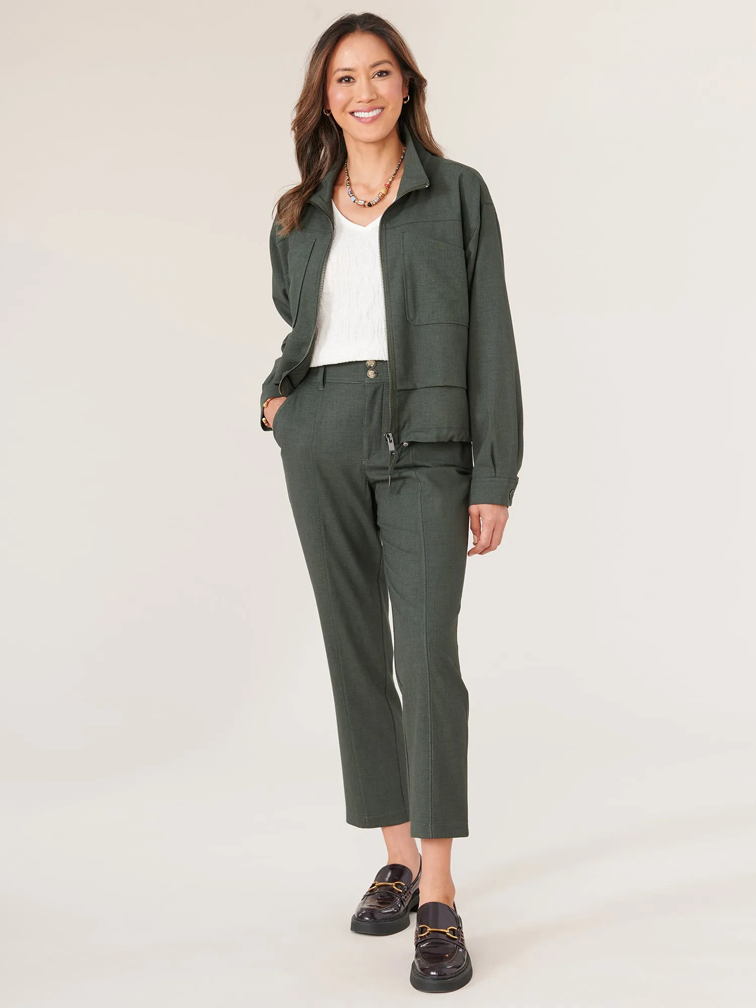 Long Sleeve Double Layer Zip Front Bomber Jacket