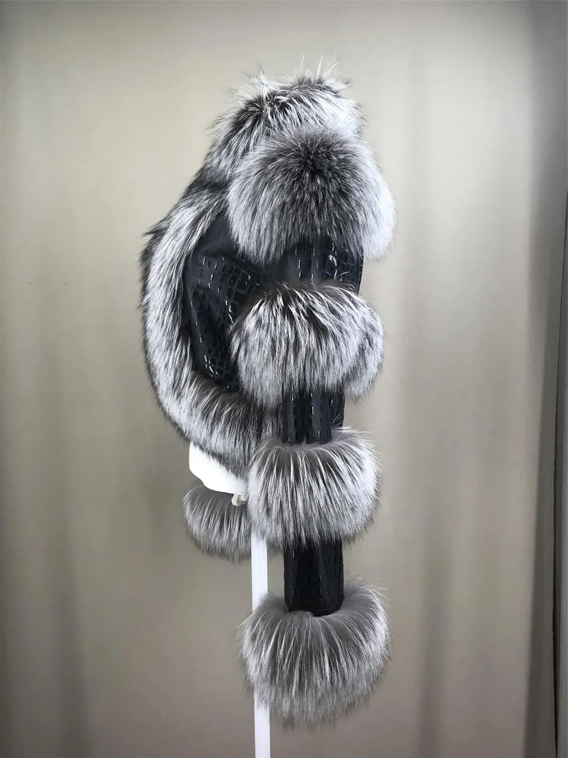 LVCOMEFF Women Sheep Leather Cropped Jacket Bolero Top Coat Motorcycle Jacket With Fox Fur Layer Long Sleeve Python Pattern