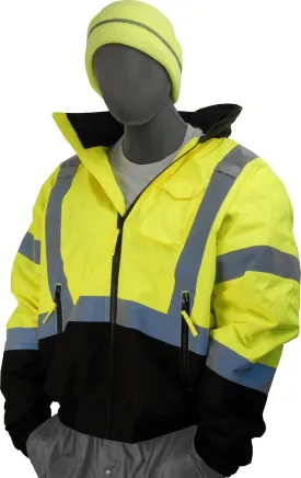 Majestic Glove 75-1313-X3 PU Coated Polyester High Visibility Bomber Jacket with Black Bottom and Fix Quilted Liner, 3X-Large, Yellow