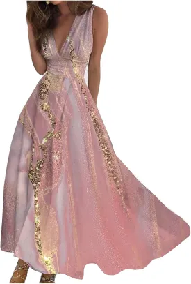 Maxi Dresses for Women 2025 Casual Trendy Summer Dress V Neck Sleeveless Formal Sundresses A Line Flowy Sundress