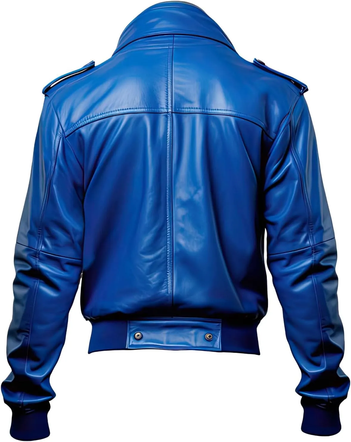 Men's Royal Blue Genuine Sheepskin Bomber Jacket - Classy Military Style with Shirt Collar and Rib Knit