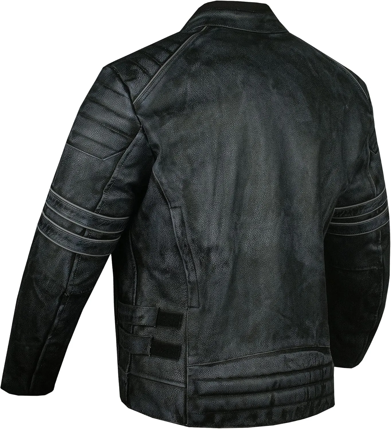 Men's SHADOW Motorcycle Jacket - Distressed Cowhide Leather  Armor High Visibility Vintage Biker Jacket Black XL