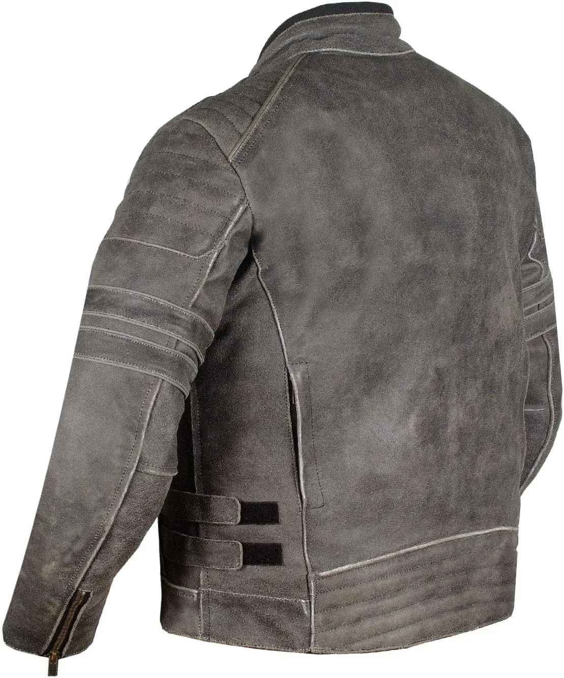 Men's SHADOW Motorcycle Jacket - Distressed Cowhide Leather  Armor High Visibility Vintage Biker Jacket Black XL