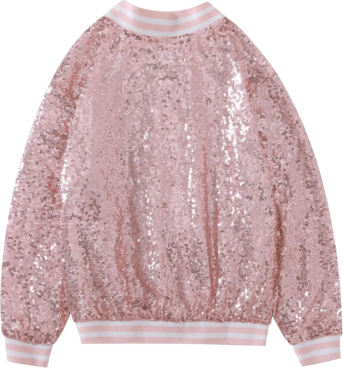 Mowbeat Girls Sequin Jacket Pink Zipper Varsity Jacket for Kids Gold Sparkly Sequin Coat Long Sleeve Glitter Outerwear