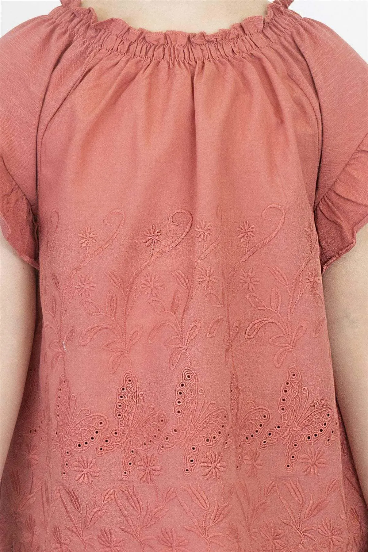 Next Girls Red Embroidered Short Sleeve Smocked Neck Top