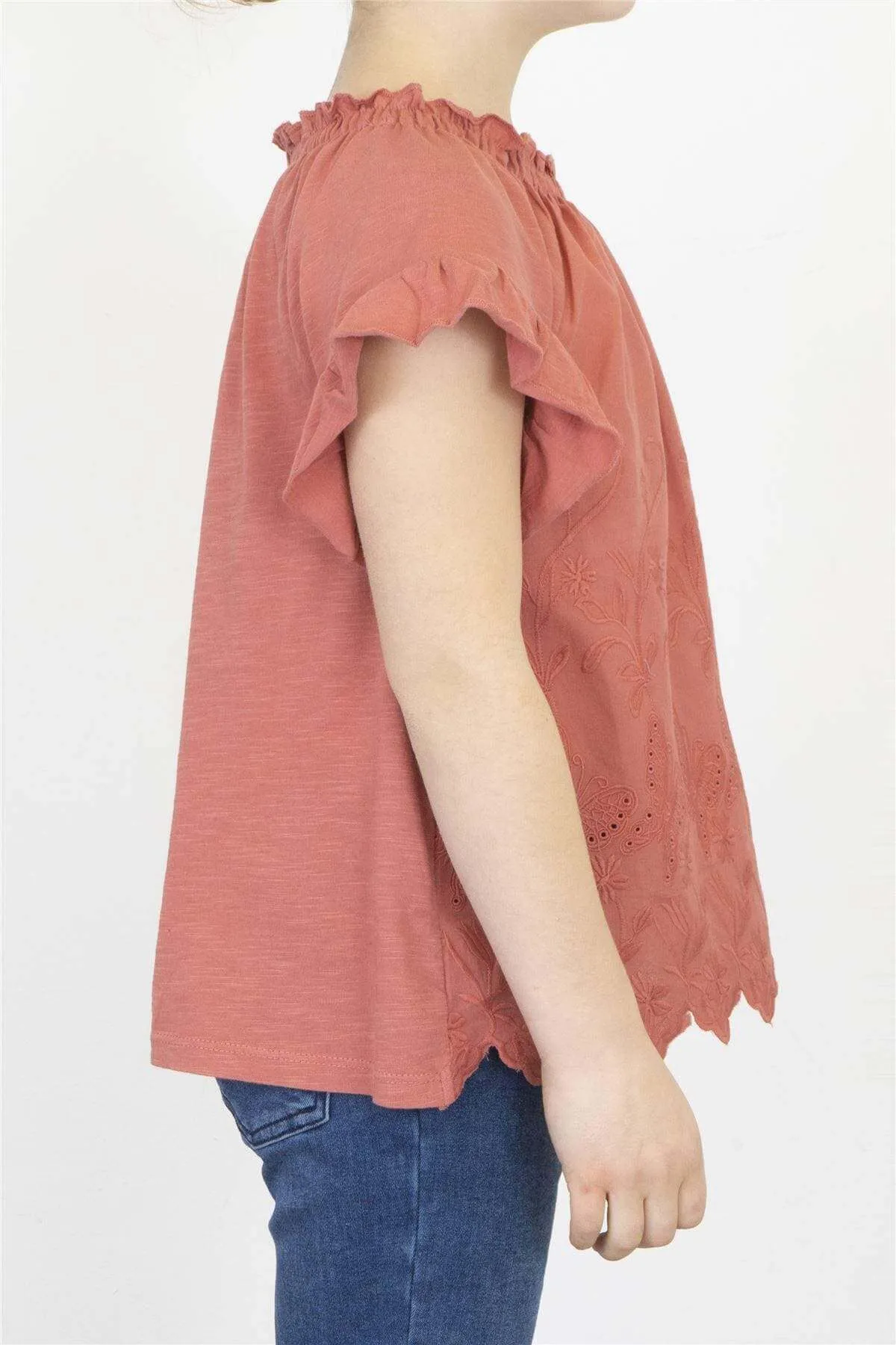 Next Girls Red Embroidered Short Sleeve Smocked Neck Top