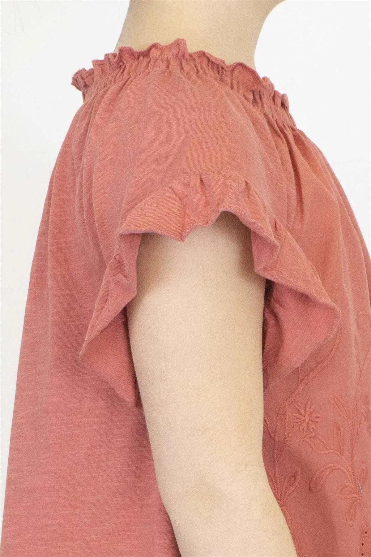 Next Girls Red Embroidered Short Sleeve Smocked Neck Top