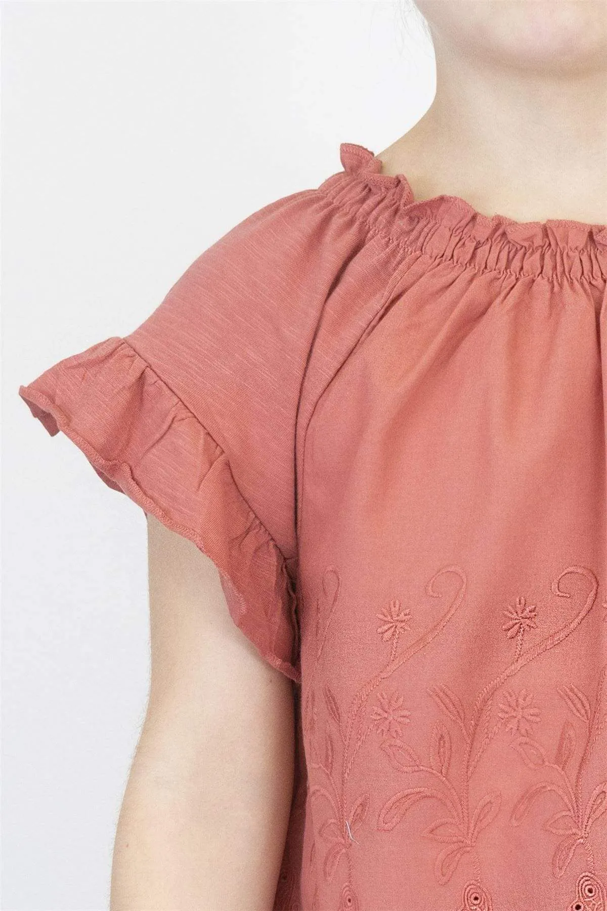 Next Girls Red Embroidered Short Sleeve Smocked Neck Top