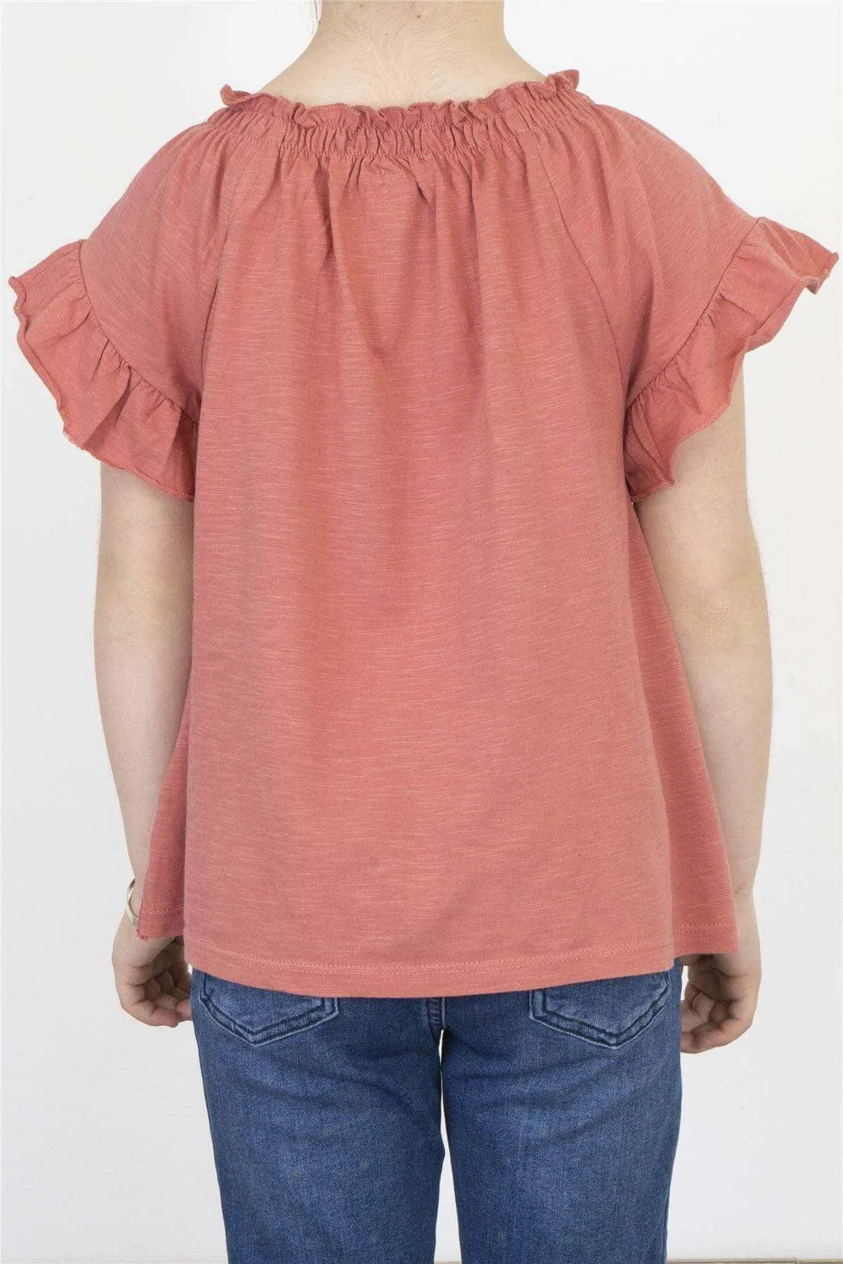 Next Girls Red Embroidered Short Sleeve Smocked Neck Top