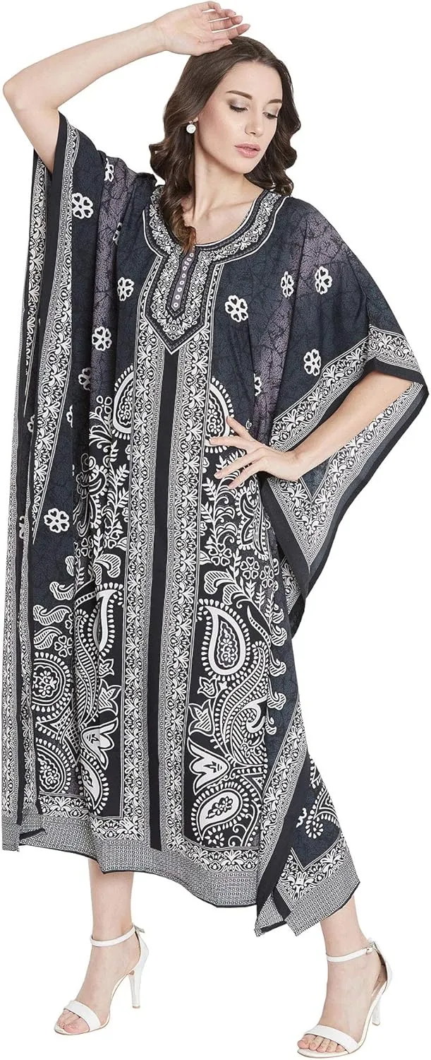 Oussum Women Long Maxi Plus Size Polyester Kaftan Caftan Gown Beach Party Casual Dress