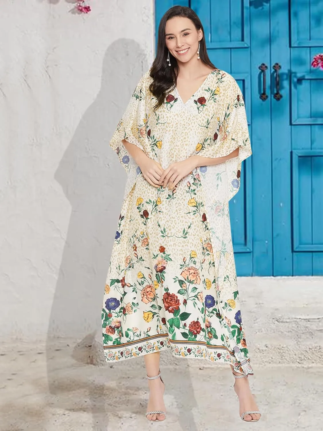 Oussum Women Long Maxi Plus Size Polyester Kaftan Caftan Gown Beach Party Casual Dress
