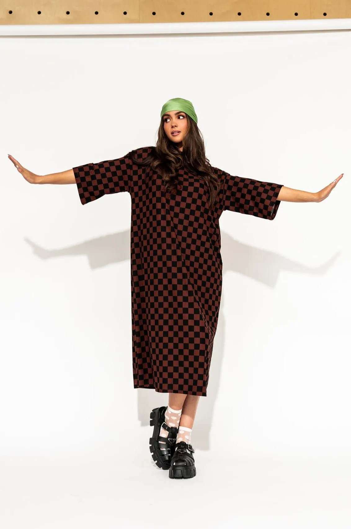Ozzy Dress in Black   Mocha Checkerboard