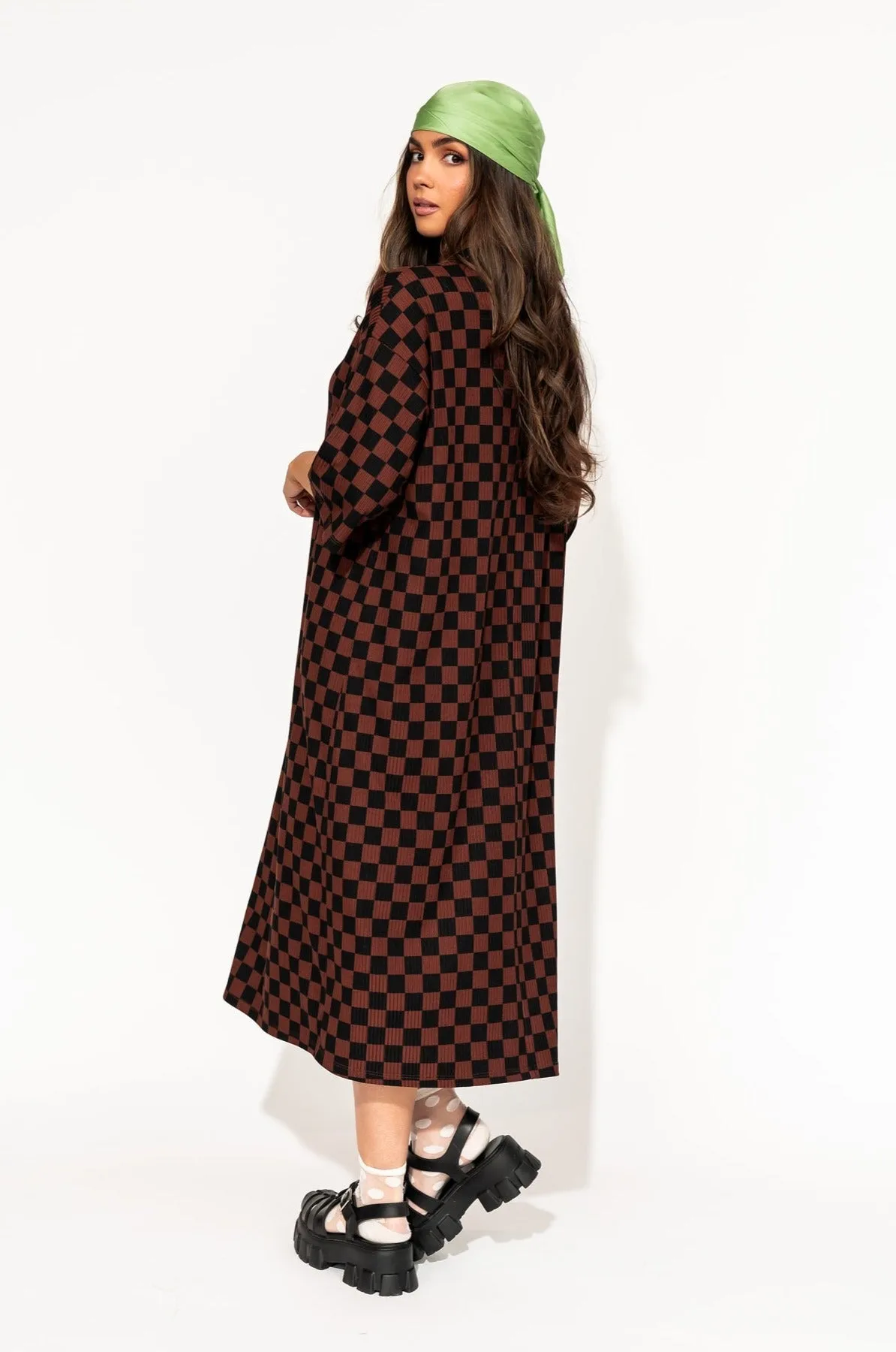 Ozzy Dress in Black   Mocha Checkerboard