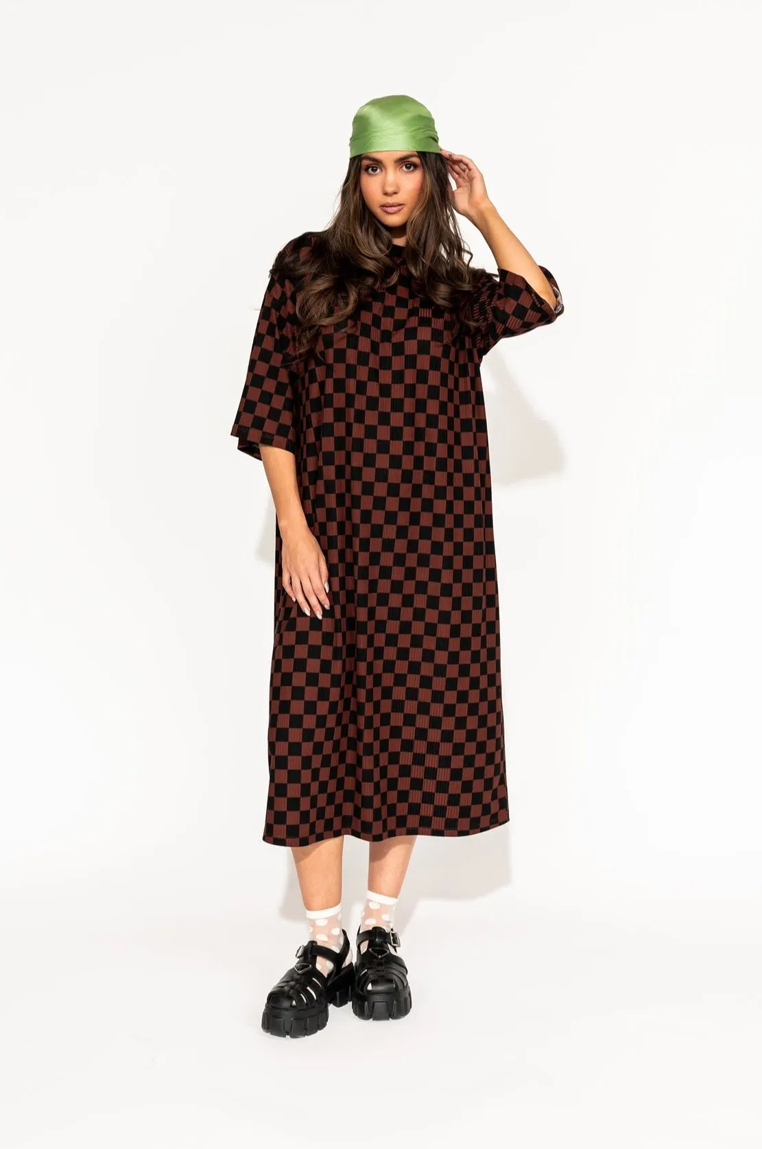 Ozzy Dress in Black   Mocha Checkerboard