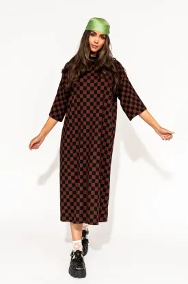 Ozzy Dress in Black   Mocha Checkerboard