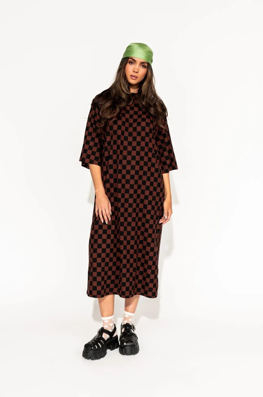 Ozzy Dress in Black   Mocha Checkerboard