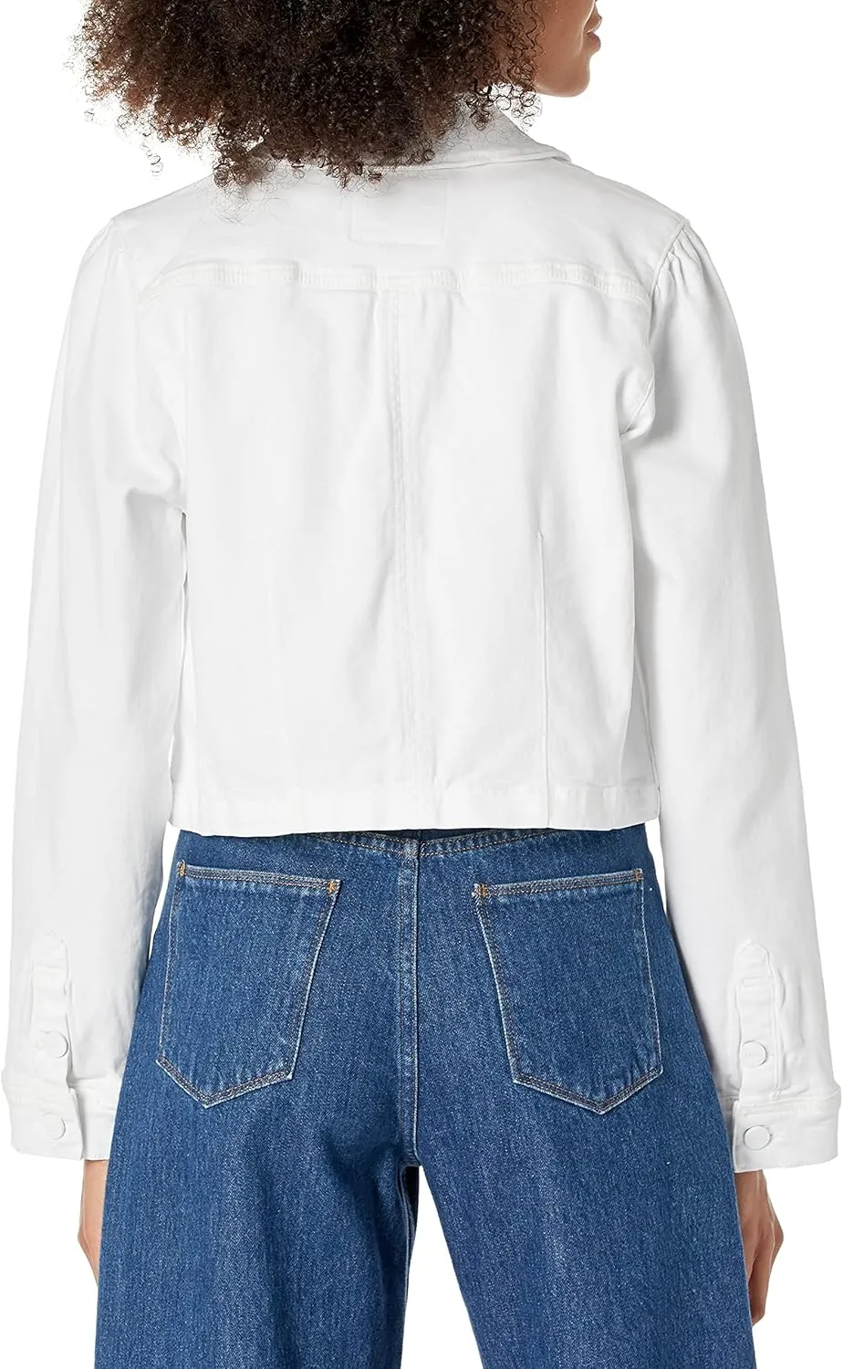 PAIGE Women's Pacey Cropped Denim Jacket Boxy Fit Utility Pocket Subtle Puff Sleeve in Crisp White