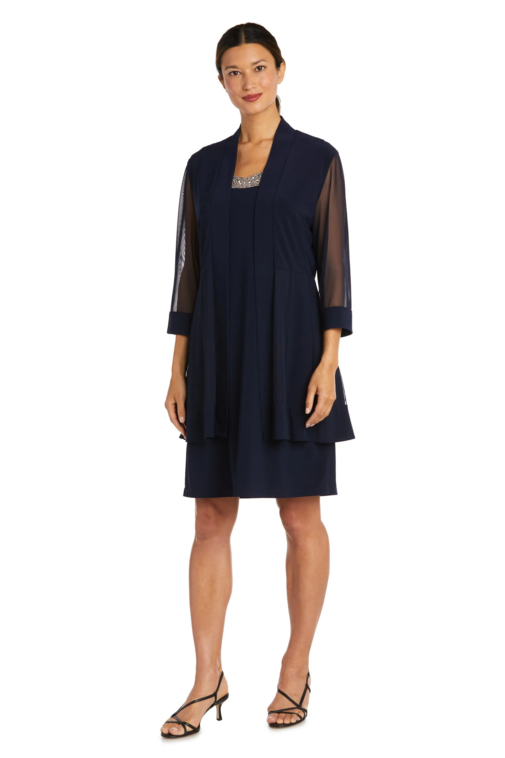 Petite Women Beaded Neck Two Piece Jacket Dress