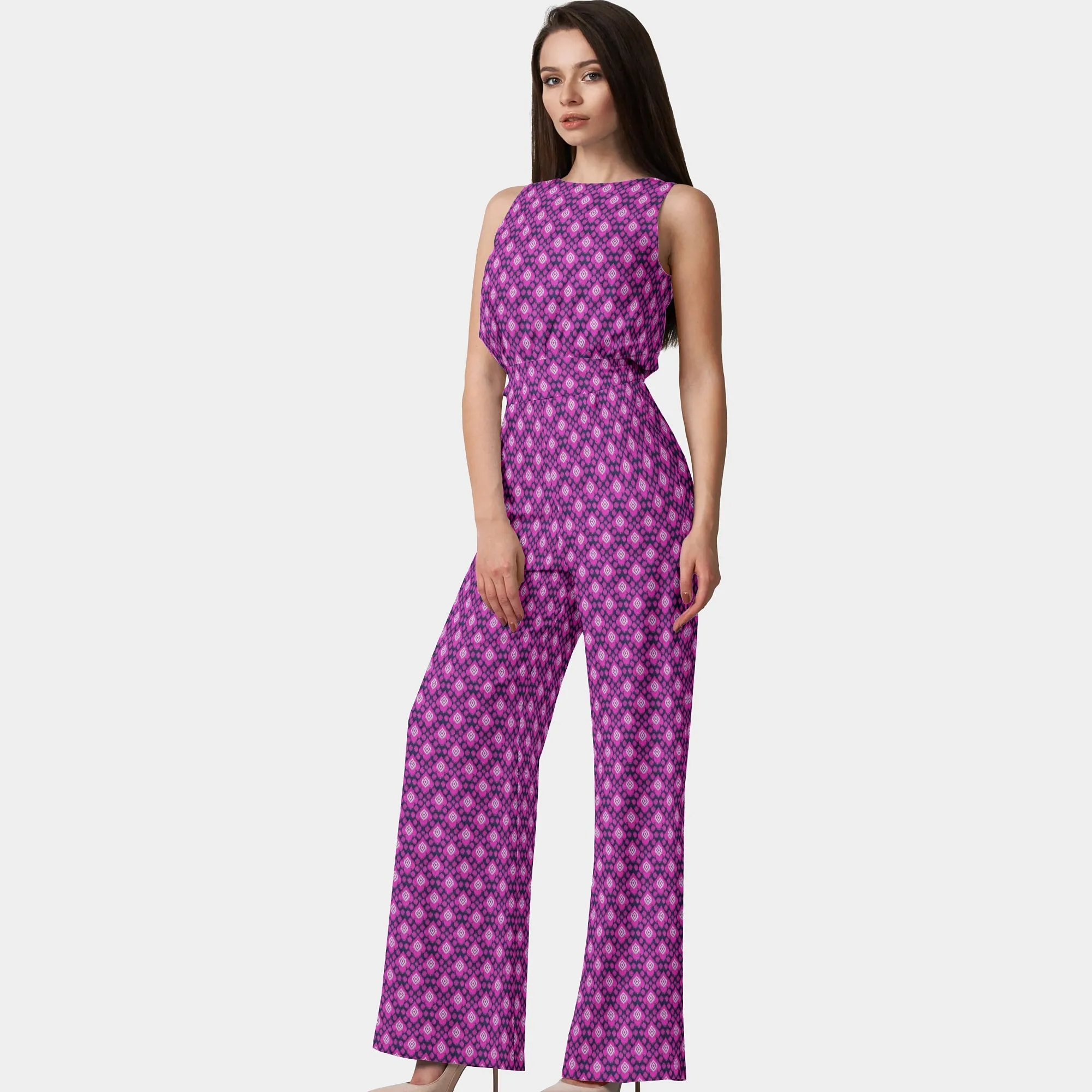 Pink Black Geometrical Ikkat Print Brocade Fabric 1