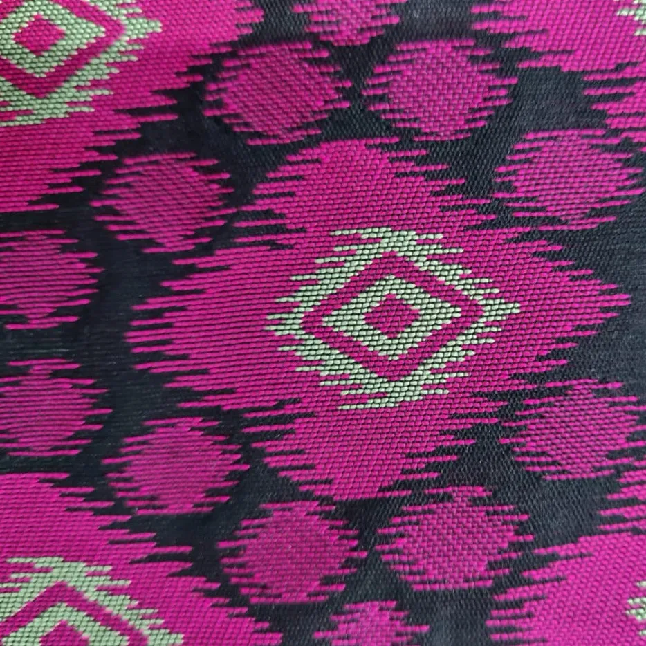 Pink Black Geometrical Ikkat Print Brocade Fabric 1