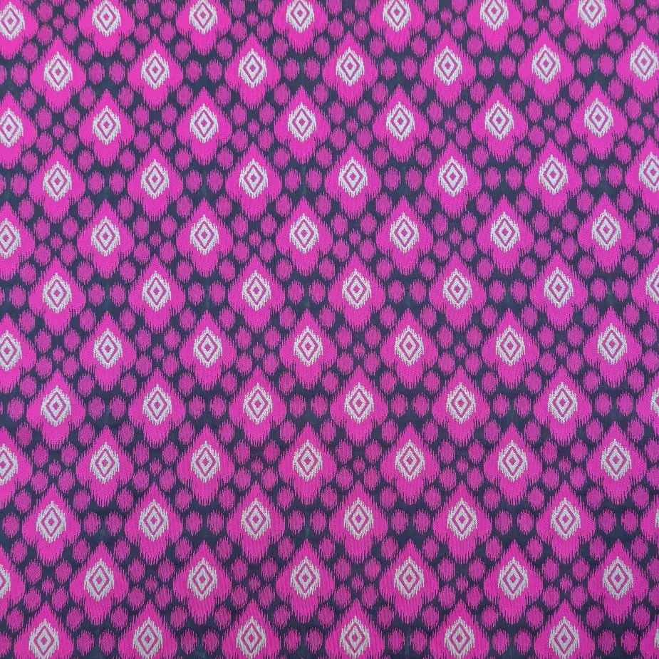 Pink Black Geometrical Ikkat Print Brocade Fabric 1