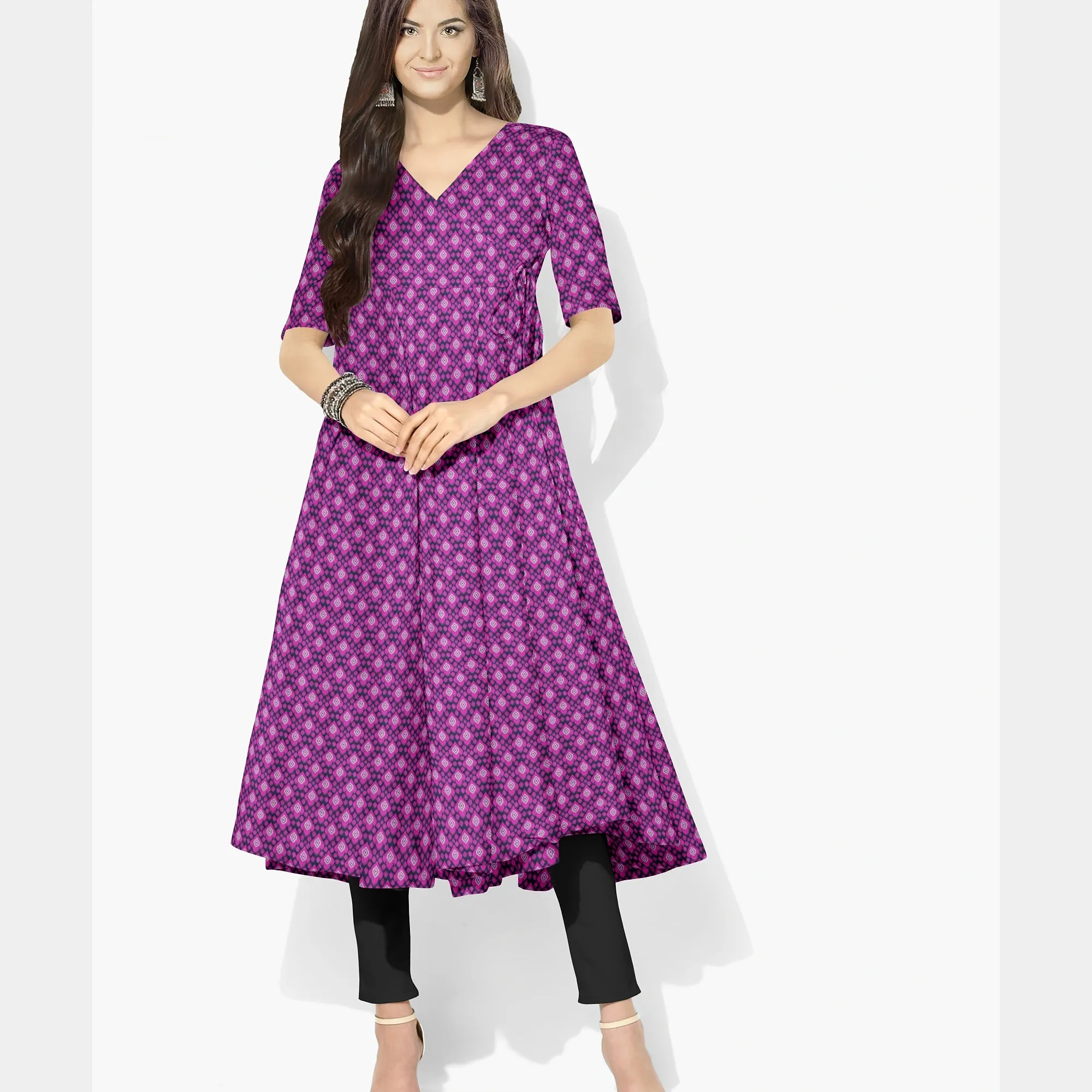 Pink Black Geometrical Ikkat Print Brocade Fabric 1