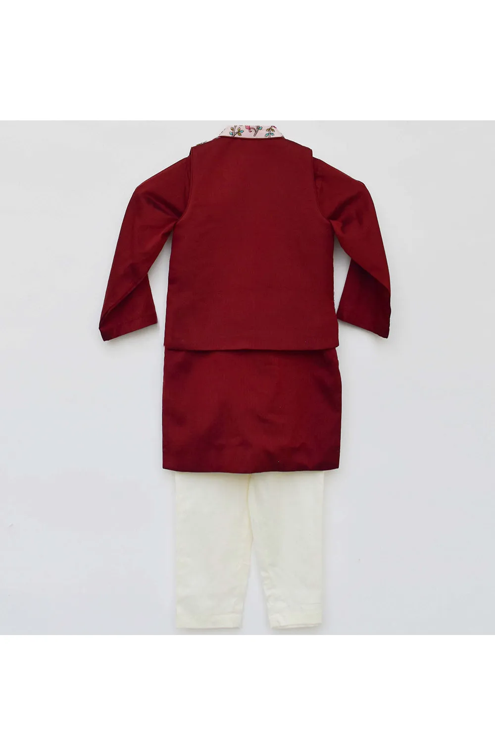 Pink embroidered jacket with maroon kurta and pant
